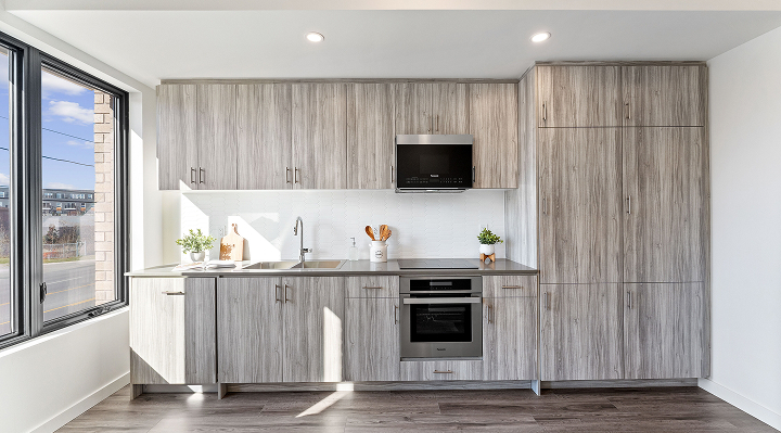 Modern kitchen with designer cabinetry and quartz countertops