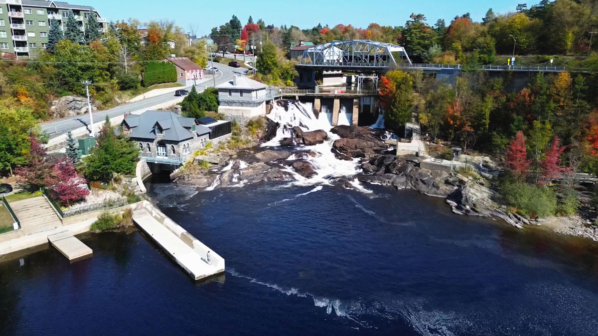 Downtown Bracebridge overlooking the river and bridge